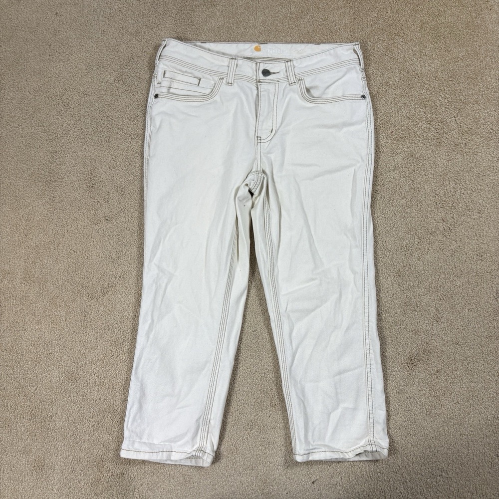 Carhartt Original Fit 8 Cropped Antique White Jeans Mid Rise Solid Logo